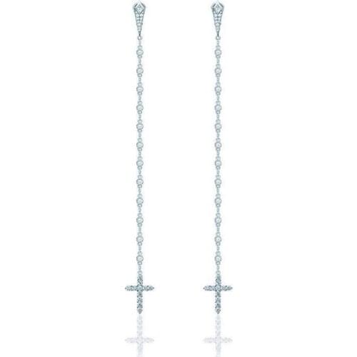 SLJELY Fashion Real S925 Sterling Silver Long Tassel Cross Drop Earrings Pave 5A Cubic Zirconia for Women Luxury Brand Jewelry