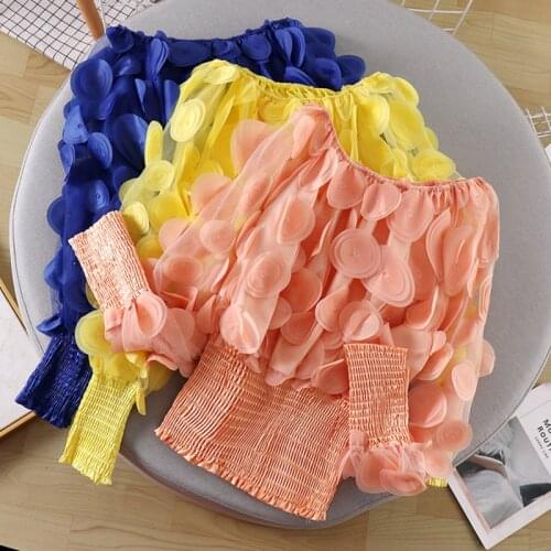 #8249 Summer Womens Tops And Blouses Sexy Slash Neck Thin Chiffon Ruffle Blouse Femme Long Sleeves See Through Mesh Blouse Slim