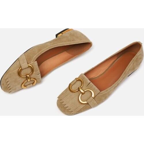 Womens Pumps Shoes Suede Ballet Flat Shoes For Women Without Heels Fringe Daily Ladies Shoes With Chain Footwear Size 33-40