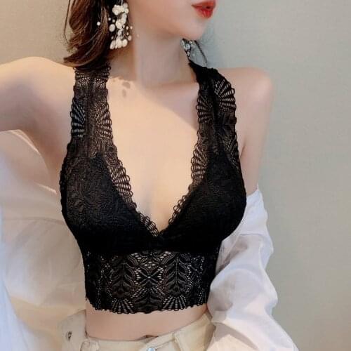 2021 Summer Women Lace Sexy Top Sun Sleeveless Solid Tops Unpadded Bralette Bra Bustier Club Crop Tank
