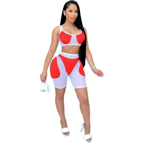 Patchwork Skinny Two Piece Set Women Summer O Neck Crop Top+Stretchy Legging Matching Outfit Female Streetwear 2021 Tracksuit
