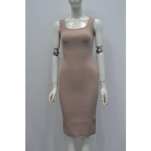 New Khaki Black Bandage Dress Sleeveless Knee Length Sexy Women Solid Party Bodycon Pencil Dress Wholesale