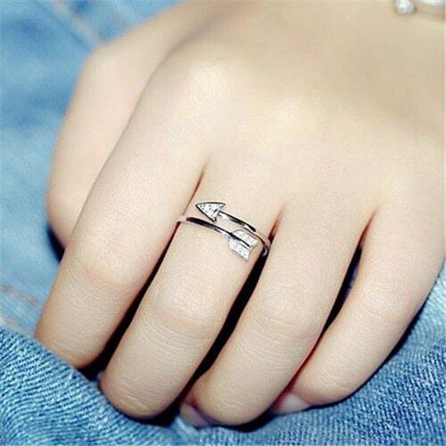 DreamySky Silver Color Crystal Arrow Lover Rings For Women Wedding Finger Ring
