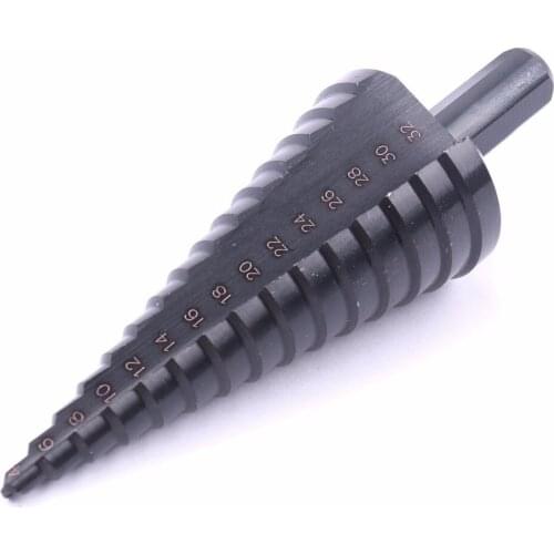 1PCS 4-32MM HSS Nitriding Black Straight Groove Step Drill Bit Triangle Round Shank Power Tools Step Cone Drill Bit