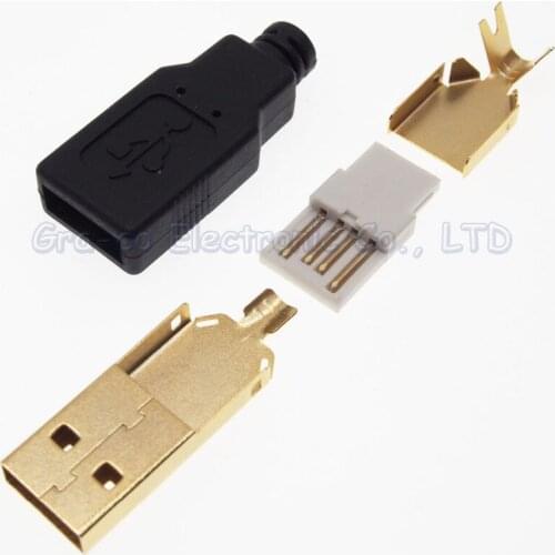 20set DIY 4 in 1 gold-plated USB 2.0 Type A Male Plug With Gum Cover Shell