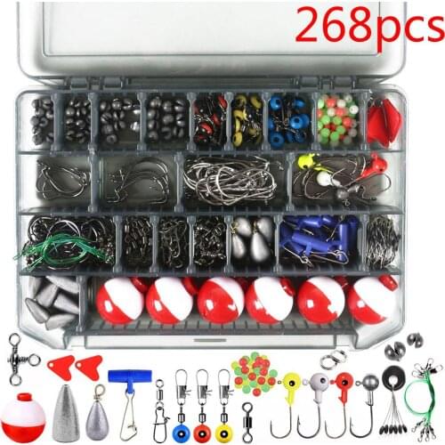268pcs/box Fishing Accessories Kit Including Jig Hooks fishing Sinker weights fishing Swivels Snaps with fishing tackle box
