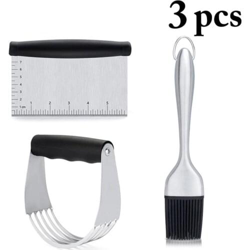 3PCS/1Set Pastry Cutter Set Mixed Pastry Blender Dough Scraper Basting Brush DIY Pastry Tools Baking Accessories