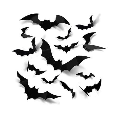 Halloween 3D Black Bat Halloween Decoration PVC Wall Sticker Three-dimensional Bat Decoration Sticker Removable stickers