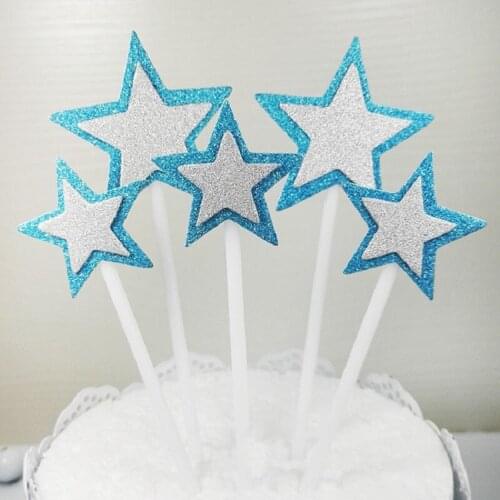 5pcs Christmas Star Cupcake Toppers Glitter Star Insert Baby Girl Birthday Party Decor Christmas Cake Accessories Supplies