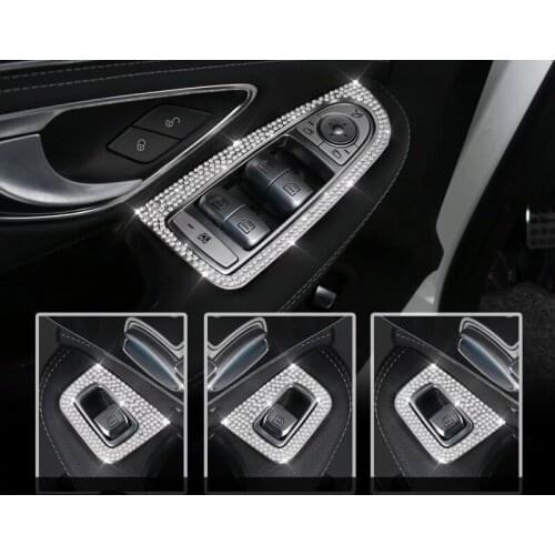 Car Accessories for Mercedes-Benz C GLC Class W205 X253 2016-2018 Car Window Lift Control Button Decorative Frame Stickers