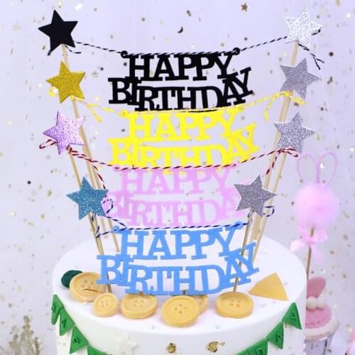New Non-woven banners Happy Birthday Cake Topper pink blue Birthday Cake Toppers Party Supplies for Baby shower Cake Decorations