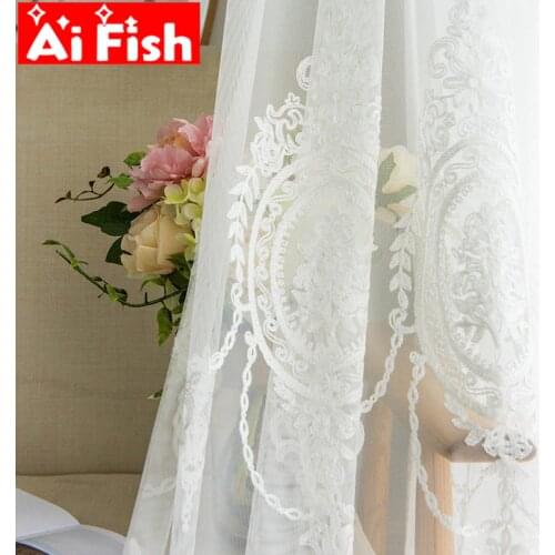 Embroidered White Tulle Curtains For Living Room European Voile Sheer Curtains For Window Bedroom Curtains Fabrics Panel M147-50