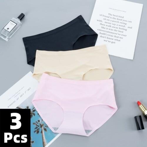 Seamless Ice Silk Panties Women Panties Sexy Female Underpants Briefs Traceless Pantys Solid Comfort Intimate Lingerie 3Pcs