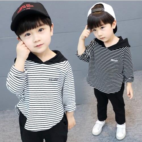 Childrens Suit 2019 Spring New Boy Magic Hat Set Children Striped Cotton Pointed Hat Sweater Pants