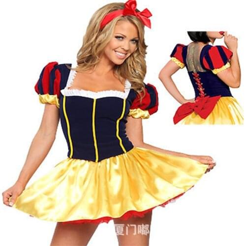 Women Adult Cartoon Princess Snow White Costume For Halloween Girls Fairy Tale Storybook Snow White Princess Dress Up