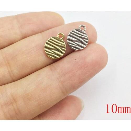 Eruifa 20pcs 10mm water ripple gold/Silver plated Zinc alloy Charms Pendant Jewelry DIY Necklace 2 colors