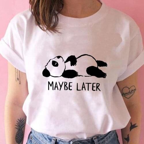 Panda Cartoon T shirts Women Maybe Later Letter Printed Clothing Women Casual Y2k Fashion Creative Comfy Arrivals Trendy Tshirt
