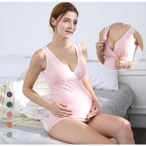 Cotton Maternity Vest Nursing Bra Pregnant Breastfeeding Seamless Large Size Underwear Breast Feeding Tank Top Bra Women Pajamas