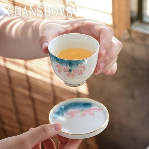 CHANSHOVA Chinese style Hand Painted Ceramic 70ml tea cup and saucer set Personality China White porcelain tea set H673