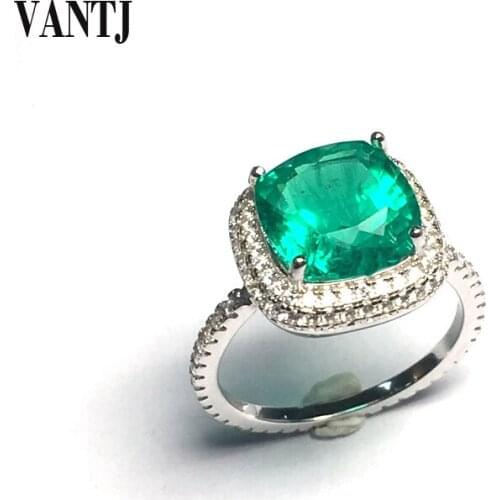 VANTJ Real 10K Gold Lab Created Colombia Emerald "CCE" Rings Moissanite Fine Jewelry Women Party Wedding Gift