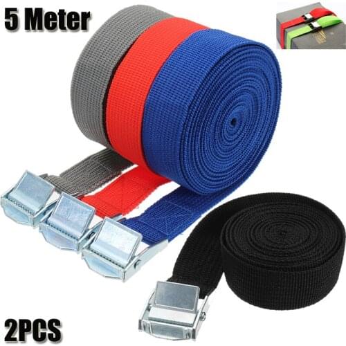 2Pcs 5 Meters Tensioning Belts Adjustable Cargo Straps For Car Motorcycle Bike Ratchet Tie-Down Belt For Luggage Bag Bind Belts