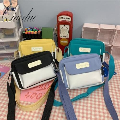 Qiaoduo Small Bag Women 2021 Summer New Style Contrast Canvas Bag Girls Student Casual Square Bag Phone Bag Messenger Bag
