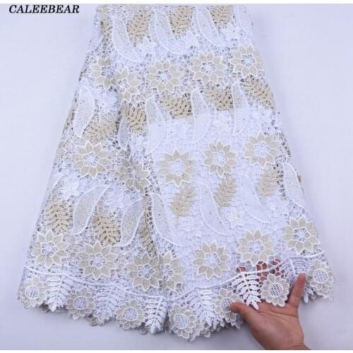 Latest White Gold Guipure Cord Lace African Lace Fabric Nigerian Water Soluble Cord Lace With Stones For Nigerian Wedding S1975