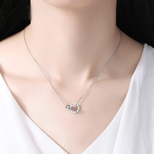 New Luxury Elegant Crystal Rose Gold Necklaces for Women Double Round Stainless Steel Roman Numeral Pendant Necklaces 2021 Trend