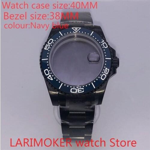 Suitable for NH35 NH36 Miyota 8215 40mm 904L stainless steel housing, sealed black back cover, with rotating bezel Nave blue