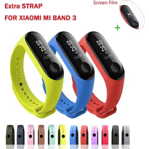 Free Film Bracelet for Xiaomi Mi Band 3 Sport Strap watch Silicone wrist strap /Chargering cable for Mi band3 Strap 12Colors