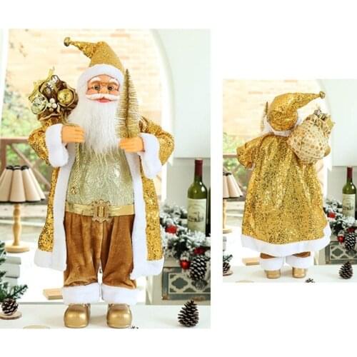 Christmas Glitter Sequins Robe Santa Claus Doll Plush Standing Figurines Statues Decoration Xmas Collectible Wholesale&Dropship