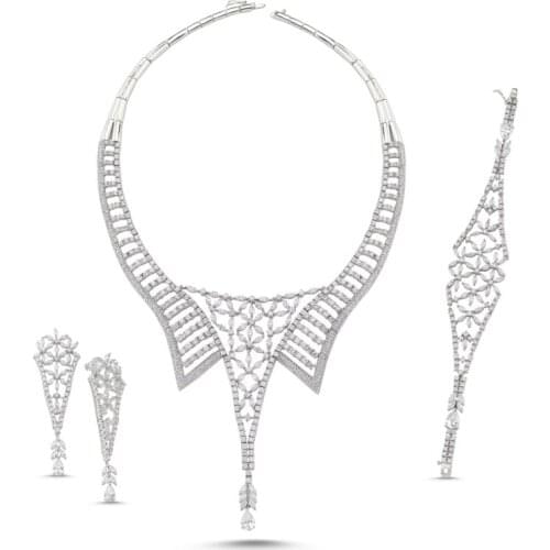 Silverlina Silver Zircon Stone Necklace, Bracelet & Earrings Set