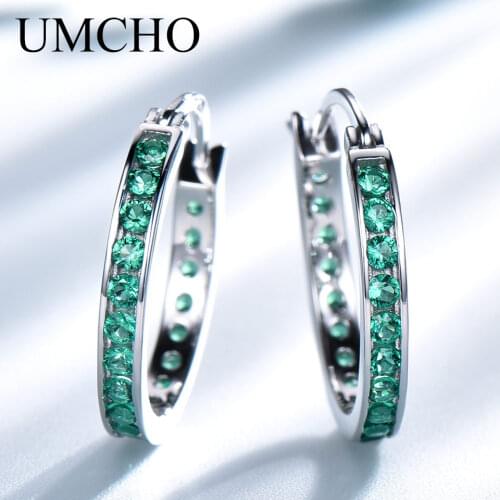 UMCHO Solid Silver 925 Jewelry Fine Green Created Nano Emerald Clip Earrings For Women Party Birthday Gifts Charms Fine Jewelry