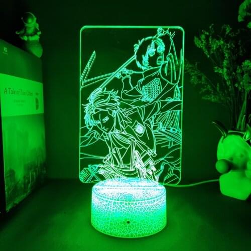 Attack On Titans Eren Jaeger Levi Ackerman 3D Anime Lamp Led Nightlights 7 Color Changing lampara Manga for Bedroom Decoration