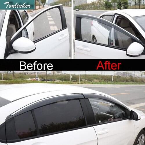 Tonlinker 4 PCS Car DIY ABS plastic door rain shield with logo cover case Stickers for 2015-16 new HONDA GERIZ CITY accessories