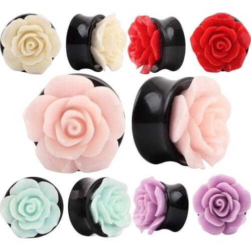 Vintage Rose Flower Acrylic Ear Expander Gauges Flesh Ear Plug Tunnel 5Mix Colores Body Piercing Jewelry8mm-25mm