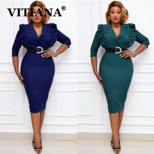 VITIANA Women Office Lady Dress Summer 2021 Female Half Sleeve Green Pencil Dresses Femme Sexy Elegant OL Vestidos Africa