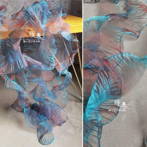 Wave Pleated Lace Trim Ruffle Folds Blue Red Gradient Glossy DIY Collar Decor Skirt Wedding Dress Lace Designer Accessories