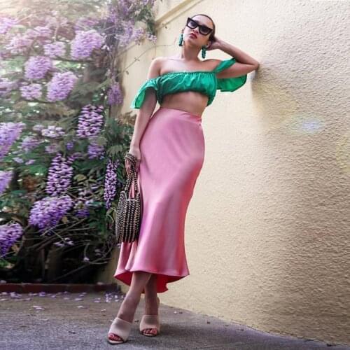 Pink High Waist Satin Skirts For Women Amkle Length Yong Girls Causal Straight Skirt Birthday Photo Shoot Gow Only Sell Skirt