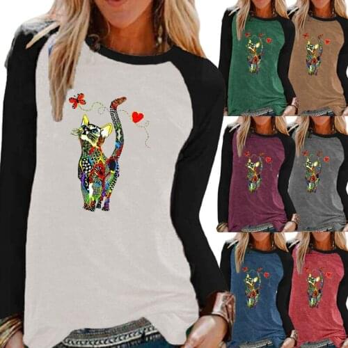 Autumn and Winter Fashion Women Clothing Graphic Tee Raglan Long Sleeve Round Neck Pullover Loose Casual Shirt Plus Size Tops