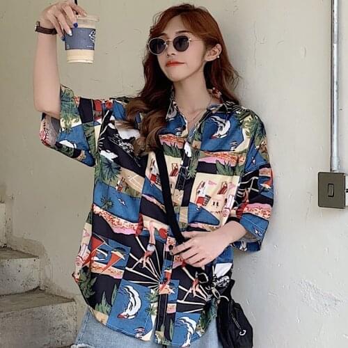 Mazefeng 2021 Print Stylish Shirt Women Turn Down Collar Casual Fashion Female Blouse Streetwear Loose Lady Tops Blusa Feminina