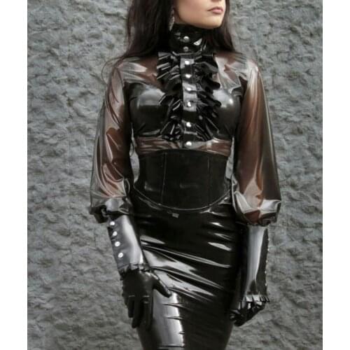 Custom tailored latex blouses womens transparent black long sleeve tops made of 100% real & natural latex
