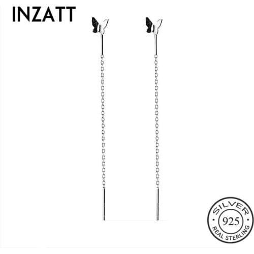 INZATT Real 925 Sterling Silver Minimalist Butterfly Tassel Drop Earrings For Elegant Women Party Fine Jewelry Accessories Gift