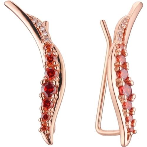 2021 Korean Earrings Red Cubic Zircon Women Jewelry 585 Rose Gold Color Office Style Women Earrings Gift