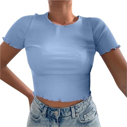 Summer Womens Tops And Blouses Womens Vintage Solid Pattern Casual Slim Short Sleeve Tops Blouse Blusas Mujer De Moda 2021