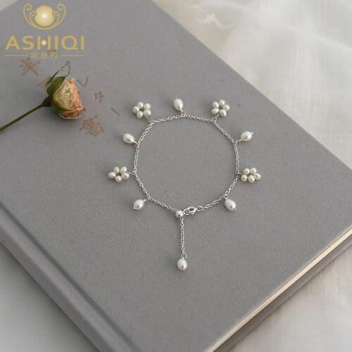 ASHIQI 925 sterling silver real natural freshwater pearl bracelet jewelry gift for women