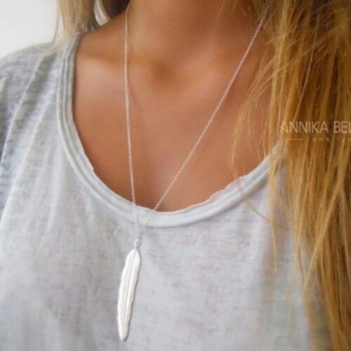 Gold Silver color Chain Long Feather Necklace For Women Choker Necklace Simple Chocker Collier Femme Colares mujer colar Jewlery