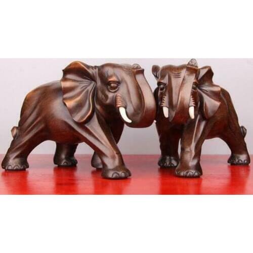 1 Pair (Two) 8 Inch Carved Elephants Sculpture Statue Handmade Handcraft