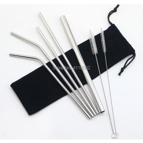 100 Sets Stainless Steel Drinking Straws Reusable Metal Straws With Cleaner Brush And Storage Pouch Bag
