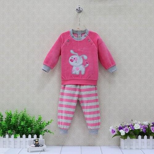 Baby Velour Long Sleeve Blouse+Striped Pants 2 Pieces/Set Girls Clothing Set Autumn Newborn Sleep Clothes Sets Boys Overalls